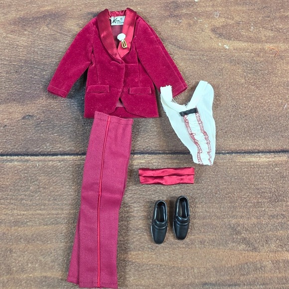 Mattel Other - Mattel Ken Tuxedo Outfit Vintage Burgundy Velvet Suit Excellent 6pc Set
